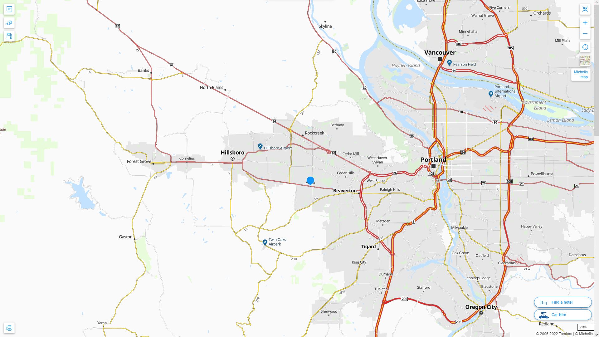 Aloha Oregon Highway and Road Map